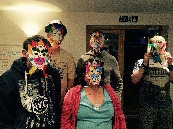 5 people wearing halloween masks | Harpenden Mencap